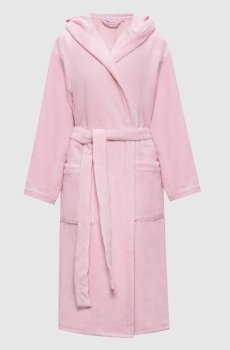 Розовый махровый халат с капюшоном