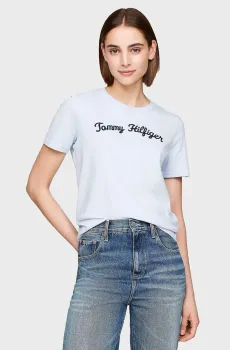Женская голубая футболка REG SCRIPT C-NK SS Голубой XS Tommy Hilfiger WW0WW42589