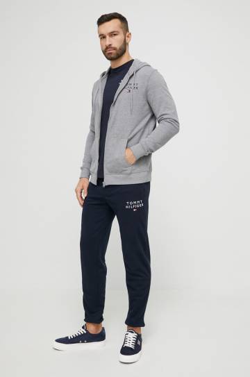 Кофта лаунж Tommy Hilfiger цвет серый с капюшоном с принтом Кофта лаунж Tommy Hilfiger цвет серый с капюшоном с принтом