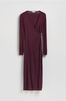 Reserved - Ребриста сукня з зав’язкою - червоне дерево - 489IY-93X