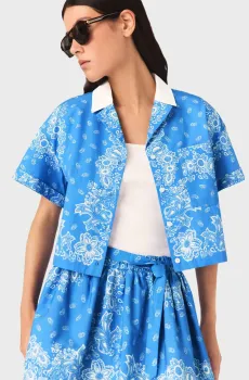 Женская синяя рубашка с узором Синий 36 MAJE MFPCM00756_Sky Blue Bandana Print