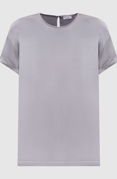 Серый топ из шелка с цепочкой