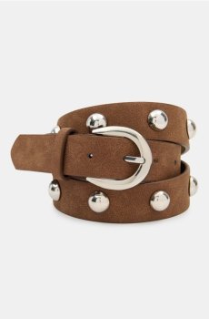 Ремінь з штучного замшу зі срібними заклепками - коричневий