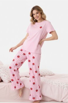 Двокомплектна піжама з полуничним мотивом і воланом - рожевий