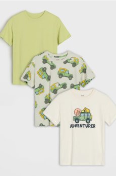 Бавовняні футболки з принтом позашляховиків 3 pack - кремовий