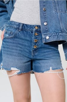 Джинсові бермуди середньої посадки з потертістю - синій