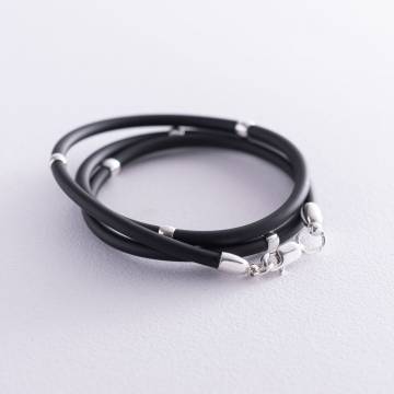 Каучуковый шнурок с гладкой серебряной застежкой и вставками из серебра (3мм) 18153 Каучуковый шнурок с гладкой серебряной застежкой и вставками из серебра (3мм) 18153