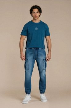 Джинси джогери з ефектом прання - темно-синій