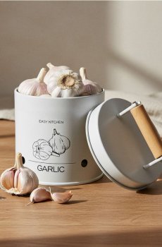 Металевий контейнер для часнику з кришкою - білий