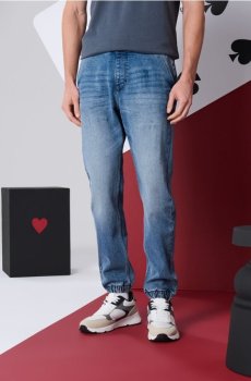 Джинси джогери з ефектом прання - синій