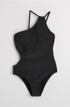 Viengabala peldkostīms ar vienu plecu un izgriezumu - чорний