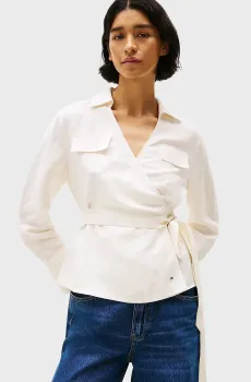 Женская белая льняная блуза WRAP Белый S Tommy Hilfiger WW0WW44697