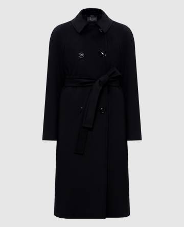 Черное двубортное пальто из шерсти