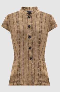 Коричневый жакет из льна с короткими рукавами