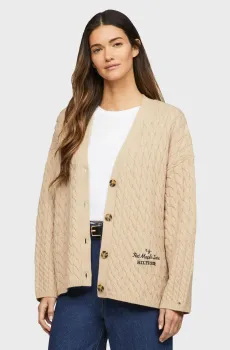 Женский бежевый шерстяной кардиган WOOL BLEND CABLE V-NK Бежевый S-M Tommy Hilfiger WW0WW42143