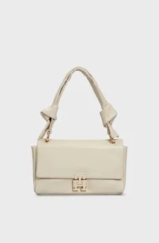 Женская бежевая кожаная сумка PUSHLOCK LEATHER SHOULDER BAG Бежевый ONESIZE Tommy Hilfiger AW0AW15685