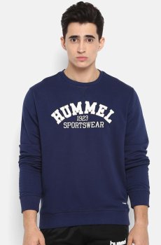 hummel Men Navy Blue & White Printed Sweatshirt