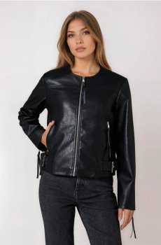 Байкерська куртка зі штучної шкіри - чорний