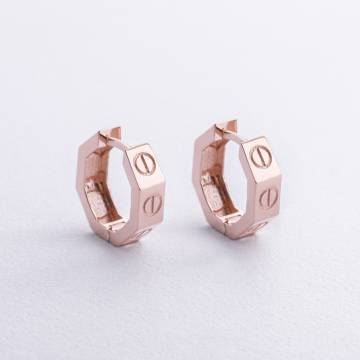 Серьги - кольца "Love" в красном золоте с06801 Серьги - кольца "Love" в красном золоте с06801