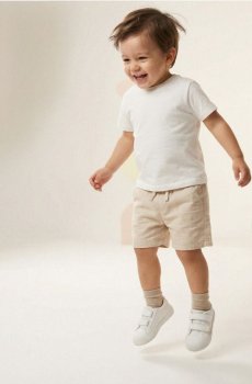 Лляні Шорти з Еластичним Поясом та Меланжевим Візерунком - бежевий