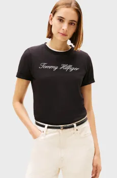 Женская черная футболка NOS SCRIPT REGULAR Черный L Tommy Hilfiger WW0WW43459