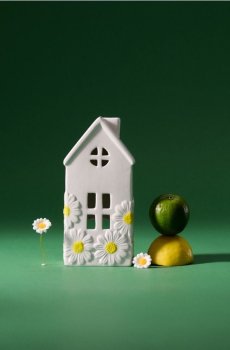 Свічник у формі будинку з ромашковим мотивом - білий