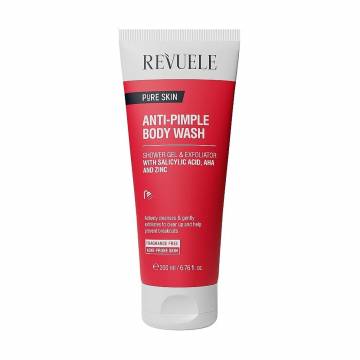 Очищающее средство для тела Revuele Pure Skin Anti-Pimple Body Wash против прыщей, с салициловой кислотой, AHA и цинком, 200 мл Очищающее средство для тела Revuele Pure Skin Anti-Pimple Body Wash против прыщей, с салициловой кислотой, AHA и цинком, 200 мл