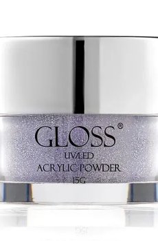 Акриловая пудра для ногтей Gloss UV/LED Acrylic Powder 027 Бледно-лиловый с серебряным микроблеском, 15 г