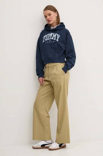 Хлопковая кофта Tommy Jeans женская цвет синий с капюшоном с принтом DW0DW19291 Хлопковая кофта Tommy Jeans женская цвет синий с капюшоном с принтом DW0DW19291