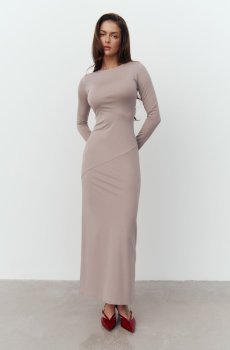 Сіра трикотажна сукня максі з довгим рукавом