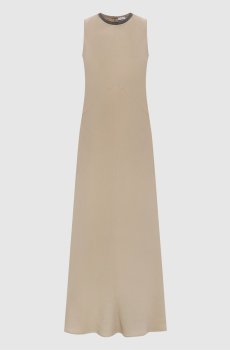 Бежевое платье с леном с цепочкой мониль