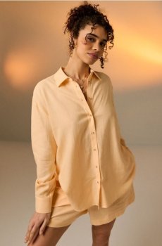 Сорочка зі змішаною тканиною з льоном - світло-помаранчевий