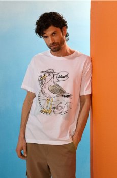 Бавовняна футболка з принтом птаха - білий