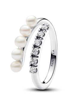 Каблучка відкрита з перлинами та паве