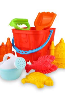 Набор для игры с песком ranxian Башня, 8 предметов, красный, от 3 лет, размеры ведерка 15*14 см (RX789-16)