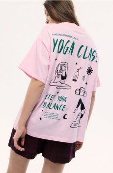 Reserved - Свободная футболка с принтом - пастельний рожевий - 068HT-03X