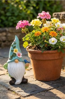 Садова декорація у формі гнома з квітковим мотивом - різнобарвний