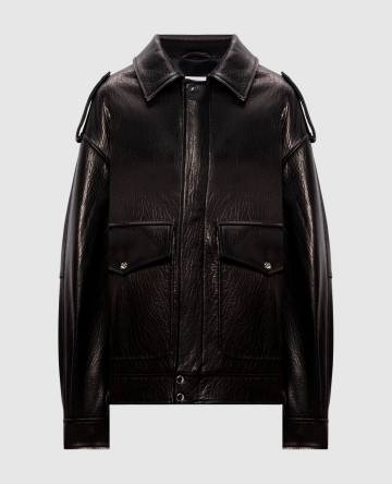 Коричневая кожаная куртка с погонами