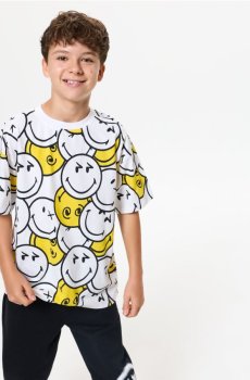 Бавовняна oversize футболка з принтом SmileyWorld® - білий