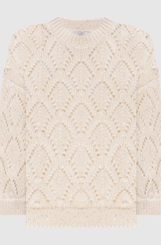 Бежевый ажурный джемпер с пайетками