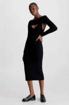 Женское черное шерстяное платье SOFT WOOL RIB LAYERED Черный S Calvin Klein K20K205880