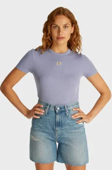 Женская сиреневая футболка WASHED WOVEN LABEL RIB FIT TEE Сиреневый S Calvin Klein Jeans J20J225244