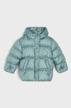 Стьобана куртка puffer з капюшоном у рослинний візерунок - світло-зелений