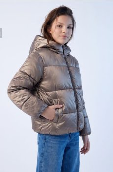 Квітована куртка puffer з капюшоном - кавовий