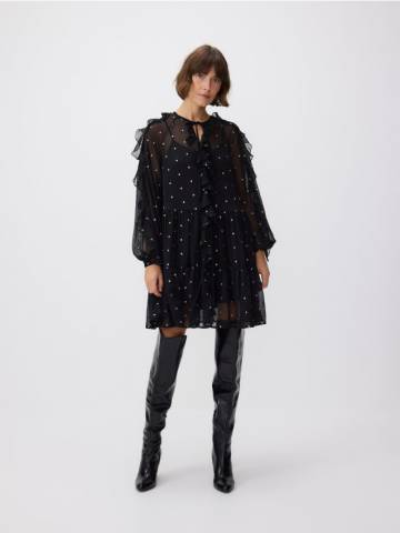 Reserved - Сукня-міні з оборками - чорний - 455DJ-99X Reserved - Сукня-міні з оборками - чорний - 455DJ-99X