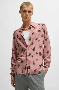 Мужская розовая рубашка с узором Розовый L HUGO 50534247;695
