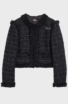 Женский черный твидовый жакет BOUCLE JACKET Черный 42 Karl Lagerfeld 240W1407