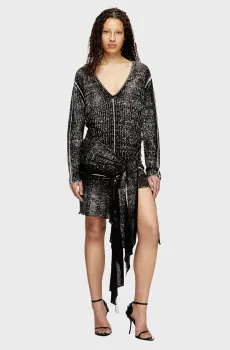 Женское черное льняное платье M-EGAKNOT Черный XS Diesel A18864 0BJBR