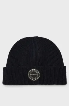 Мужская темно-синяя шерстяная  шапка WOOL KNITTED BEANIE Синий ONESIZE Gant 9911036