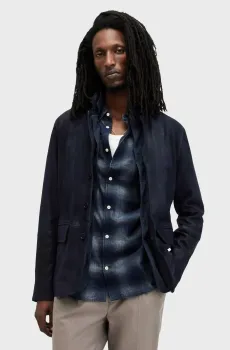 Мужской темно-синий кожаный вощеный пиджак SURVEY Синий XXL AllSaints ML534Z